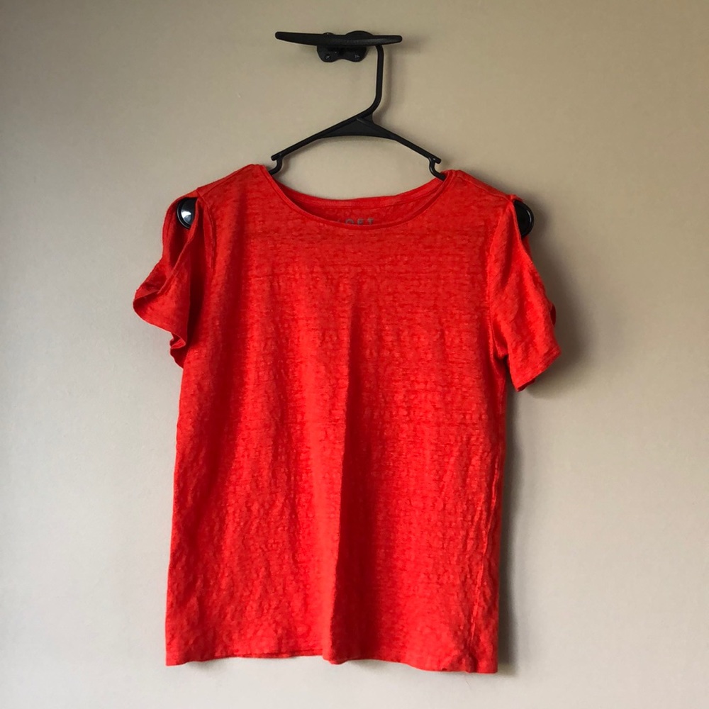 LOFT Tomato Red Lightweight Linen Short Sleeve Cold-Shoulder Tee